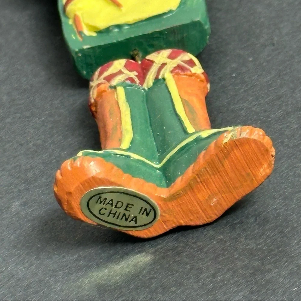 Vintage Fisherman Ornament 6.5 in. Jointed Feet Resin NEW NOS